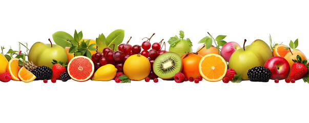 Collection Natural Delicious Fruits Border On Transparent Background - obrazy, fototapety, plakaty