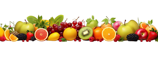 Collection Natural Delicious Fruits Border On Transparent Background