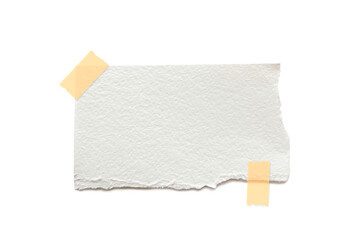 White Ripped Piece of Paper isolated. Top View of Blank Adhesive Paper Tag. Blank Note with Copy Space for Text or Image. transparent background. paper with adhesive tape