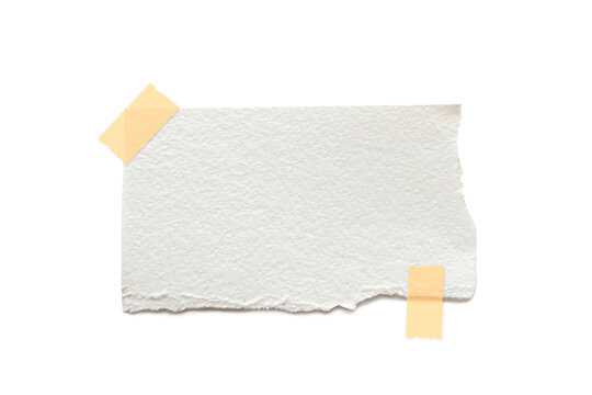 White Ripped Piece of Paper isolated. Top View of Blank Adhesive Paper Tag. Blank Note with Copy Space for Text or Image. transparent background. paper with adhesive tape