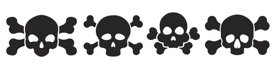 Vector Black Skull Icon Set Isolated. Skulls Collection with Outline in Front View. Hand Drawn Skull Head Design Template