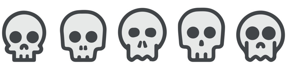 Vector Black Skull Icon Set Isolated. Skulls Collection with Outline in Front View. Hand Drawn Skull Head Design Template