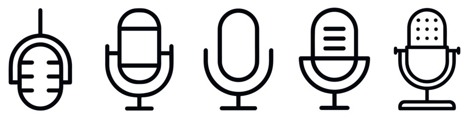 Set of microphone icon. Microphone speaker, microphone audio sound icons. Karaoke mic, the concept of voice, vocal. Podcast microphone, vector.