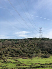 High voltage lines and power pylon tower