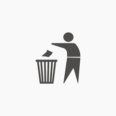 Tidy man icon vector. Do not litter, trash, can, waste symbol. Package, garbage, recycle sign