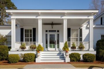 greek revival homes porch, house number prominently visible