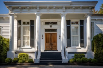 pilasters flank the entrance of a greek revival building - obrazy, fototapety, plakaty