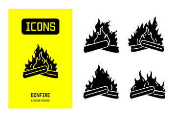 Set of icons bonfire. Vector design for business and stock.