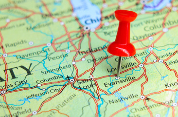 Evansville,  Indiana pin on map
