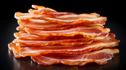 Bacon slices on black background