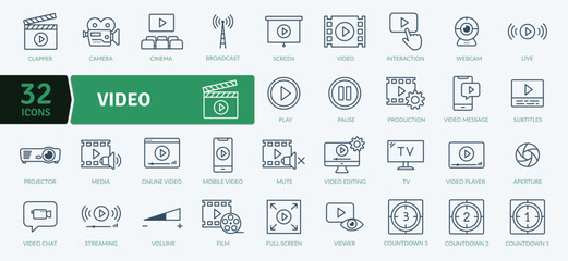 Video Icons Pack. A program, movie, and other visual media product featuring moving images - obrazy, fototapety, plakaty