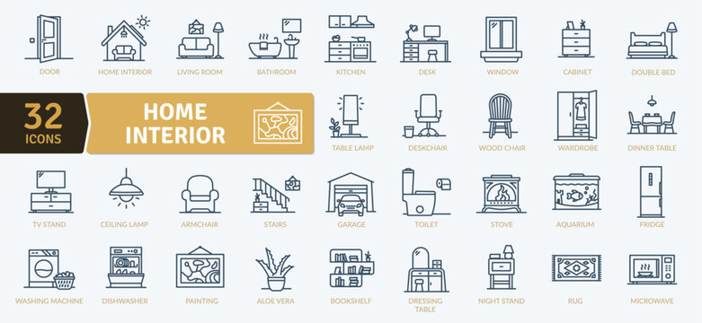 Home interior icons Pack. The art and science of understanding people's behavior to create functional spaces