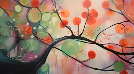 Abstract Colorful Tree Painting with Vivid Hues and Dreamy Atmosphere