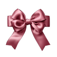 Dusty rose velvet bow and ribbon isolated on transparent background