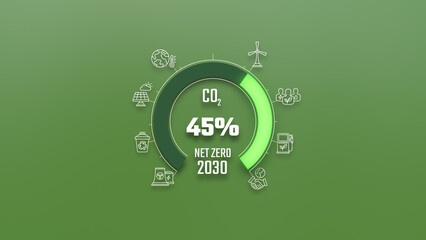 Net Zero Emissions 45% Reduction in 2030 Countdown Green Power Concept Background