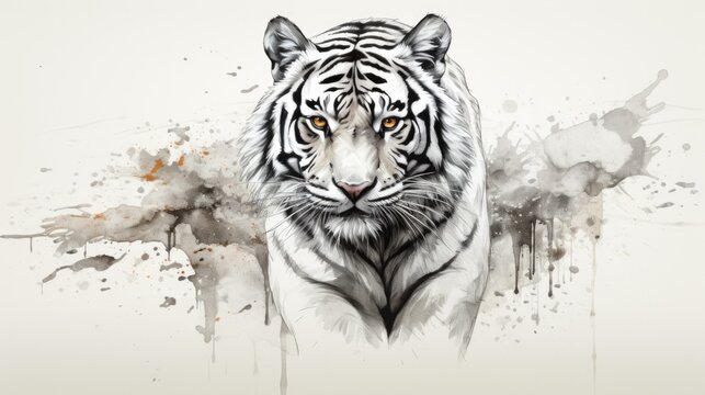 tiger hand sketch of animal in white and black