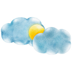 Clouds and a full moon watercolor illustration