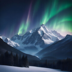 Captivating snow mount with enchanting aurora lights