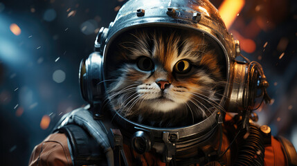 cute cat wearing astronaut suit in the space
