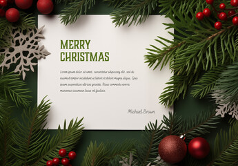 Christmas Card Background For Wish With Festive Branches and Generative ai - obrazy, fototapety, plakaty