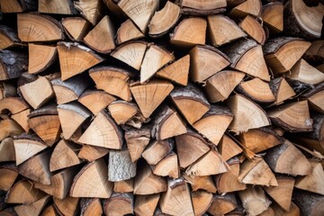 close-up of a seasoned firewood log stack