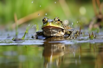 Obraz premium a frog with noticeable difficulty in catching prey
