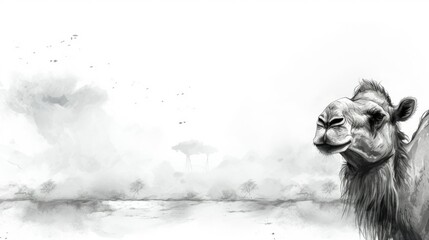 Obraz na płótnie Canvas hand sketch of camel in white and black, copy space