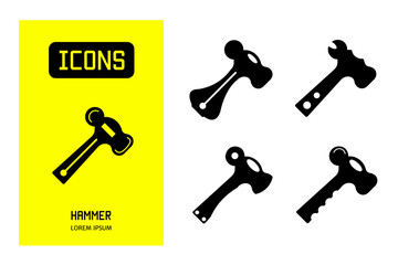 Set of flat line icons of hammer. Vector design for business and stock.