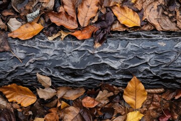 textured bark with fallen leaves stuck to it