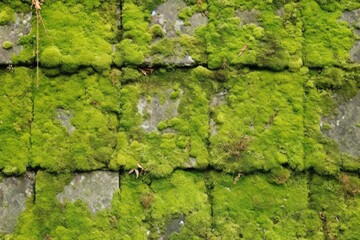 patchy brick wall with moss growth