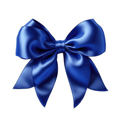 Royal blue organza bow with ribbon isolated on transparent background