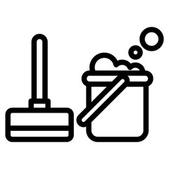 mop with soap suds in bucket line icon