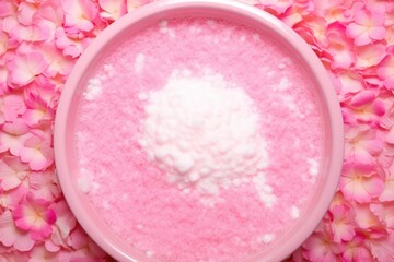 sparkling bubble bath foam against a pink tub