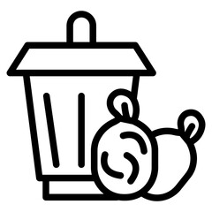 rubbish bin with trash line icon