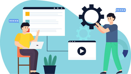 Fototapeta premium two men are discussing and working together on a company project