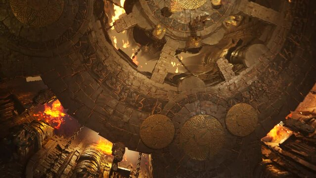 Dark Castle, Dive into the Underworld, Lava, Gargoyle, Fire, Darkness, Statue 3D Animations Rendering CGI Cinematic 4K