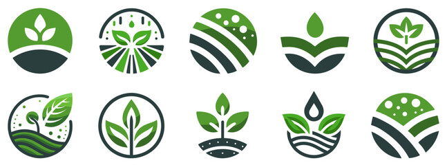Agriculture logo design. Set of icon. Agronomy logo with plant