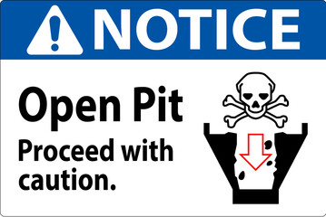 Notice Sign Open Pit Proceed With Caution