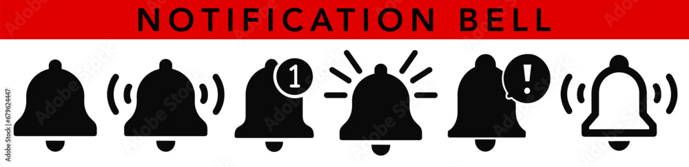 Aufkleber set of notification bell icon for incoming inbox message. alarm symbol. ringing bells. alarm clock a