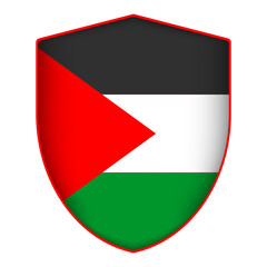 Palestine flag in shield shape. Vector illustration.
