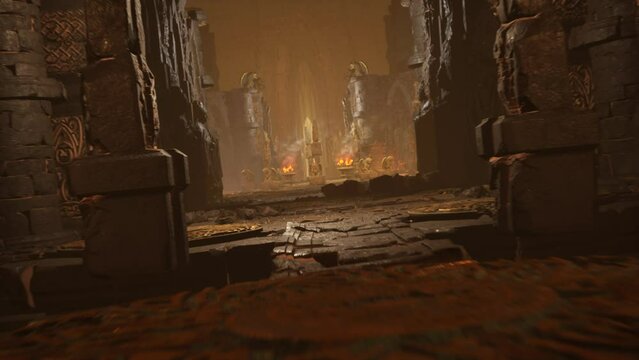 Dark Castle, Low Flight, Gargoyle, Fire, Darkness, Statue 3D Animations Rendering CGI Cinematic 4K