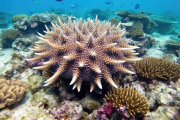 Naklejka na ściany i meble crown of thorns starfish on a coral