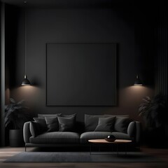 Modern dark home interior background, wall mock up, 3d render
