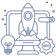        Rocket with gears, icon of startup management 

