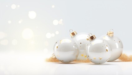 elegant transparent glass ornaments decoration balls with golden glitter confetti, Merry Christmas and Happy New Year background
