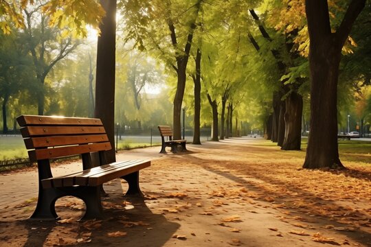 wooden benches in a public park