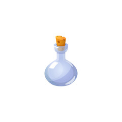 Glass bottle for potion with cork, vector game icon isolated on white