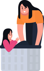 illustration of a mother playing with her daughter who is sitting in a basket