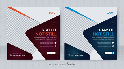 Fitness social media posts design vector template illustration. Stylish graphics Gym social media banner design layout. - obrazy, fototapety, plakaty
