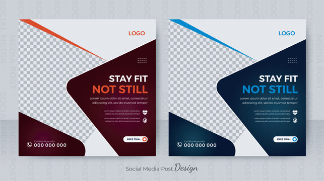 Fitness social media posts design vector template illustration. Stylish graphics Gym social media banner design layout.